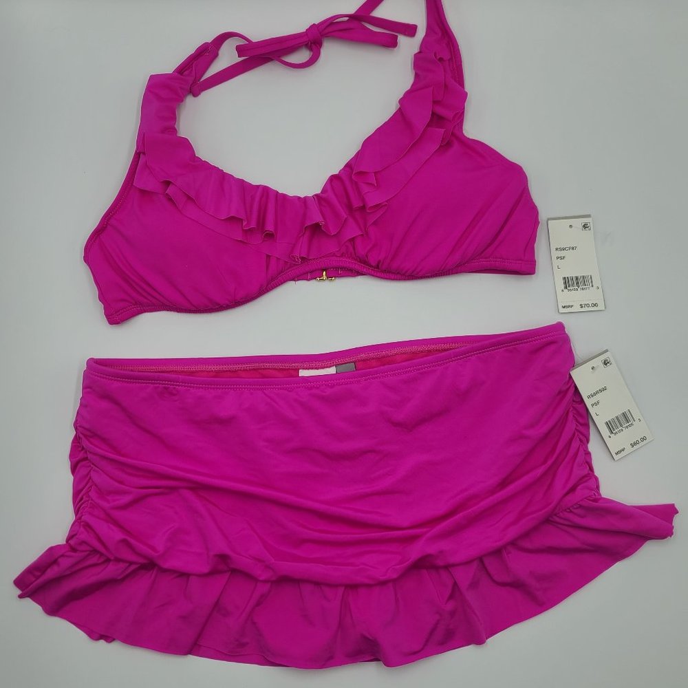 Kenneth Cole Pink Ruffle Skirted 2 Pc Bikini Set